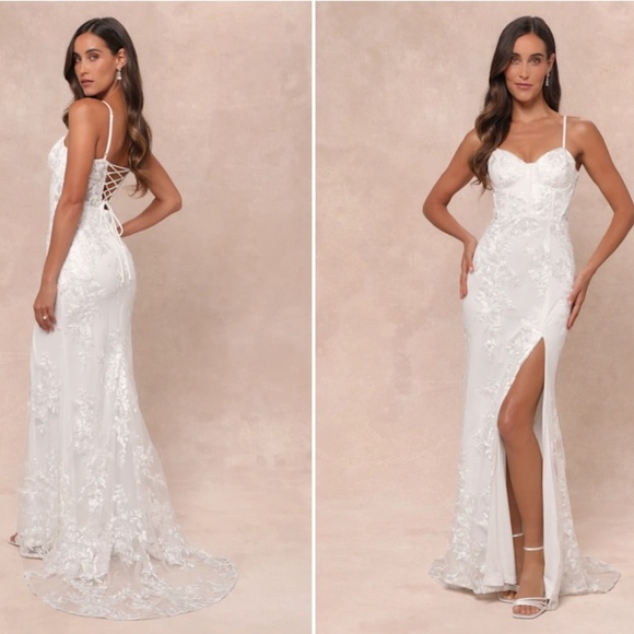 LULUS Bridal Wedding Elegant Sophisticated Sexy Floral Mermaid Trumpet Gown - Picture 1 of 4